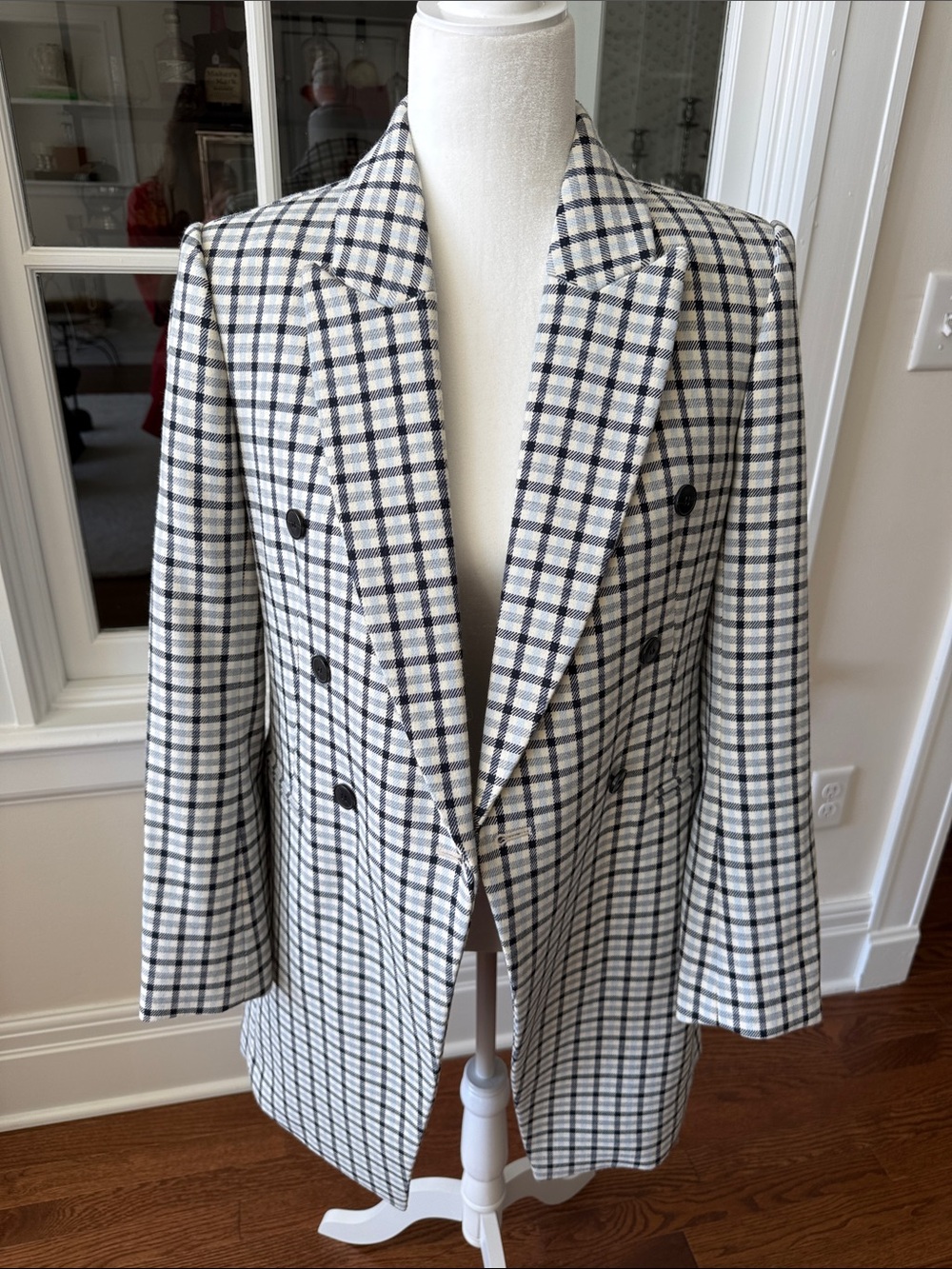 Club Monaco Black and White Plaid Double-Breasted Blazer - Picture 3 of 6